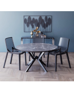 פינת אוכל עגולה בגוון גרניט שחור דגם רומא + 4 כסאות בגוון שחור