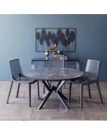 פינת אוכל עגולה בגוון גרניט שחור דגם רומא + 4 כסאות בגוון אפור