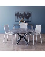 פינת אוכל עגולה בגוון גרניט שחור דגם רומא + 4 כסאות בגוון לבן