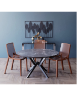 פינת אוכל עגולה בגוון גרניט שחור דגם רומא + 4 כסאות בגוון חום