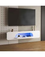 מזנון צף נתלה לקיר דגם קווינס לבן עם תאורת לד