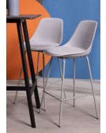 כסא בר אפור משענת גב מושב מרופד דמוי עור דגם MOLO