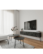 סט מזנון רוחב 2 מטר וזוג שולחנות לסלון בעיצוב גרניט שחור