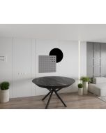 שולחן פינת אוכל עגול נפתח דמוי שיש דגם גרניט שחור