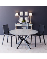 פינת אוכל עגולה בגוון גרניט אפור דגם פיזה עם 4 כסאות בגוון שחור