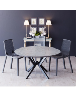 פינת אוכל עגולה בגוון גרניט אפור דגם פיזה עם 4 כסאות בגוון אפור