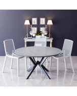 פינת אוכל עגולה בגוון גרניט אפור דגם פיזה עם 4 כסאות בגוון לבן
