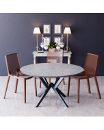 פינת אוכל עגולה בגוון גרניט אפור דגם פיזה עם 4 כסאות בגוון חום
