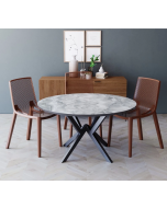 פינת אוכל עגולה בגוון שיש אפור דגם פירנצה עם 4 כסאות בגוון חום