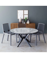 פינת אוכל עגולה בגוון שיש אפור דגם פירנצה עם 4 כסאות בגוון אפור