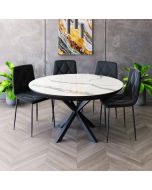 פינת אוכל עגולה נפתחת + 4 כסאות דגם גרניט לבן
