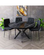 פינת אוכל עגולה נפתחת + 4 כסאות דגם גרניט שחור