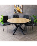 פינת אוכל עגולה נפתחת + 4 כסאות דגם עץ טבעי