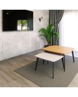 זוג שולחנות לסלון דגם איסלנד לבן משולב