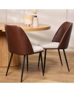 כסא פינת אוכל דמוי עור חום משולב בד אפור דגם נפולי