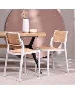 כסא פינת אוכל לבן גב ומושב דמוי ראטן דגם SWOON
