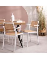 כסא פינת אוכל עם ידיות לבן גב ומושב דמוי ראטן דגם SWOON