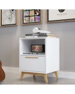 שידת לילה עם מגירה ורגליים מעץ מלא דגם Donna צבע לבן