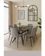 פינת אוכל מקרמיקה עם 6 כיסאות קטיפה גוון אפור בהיר דגם טוסקנה-ריביירה