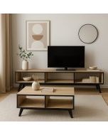 סט מזנון ושולחן לסלון דגם סביון בגוון אלון