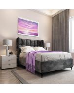 מיטה ברוחב וחצי בד קטיפה דגם קלואי 120x190 גוון אפור