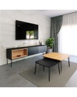 סט מזנון 180 ס"מ + זוג שולחנות איכותיים דגם איסלנד שחור משולב