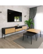 סט מזנון 200 ס"מ וזוג שולחנות לסלון דגם שווייץ אלון משולב