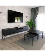 סט מזנון 180 ס"מ וזוג שולחנות לסלון דגם שווייץ בלאק