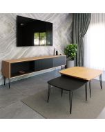 סט מזנון 200 ס"מ וזוג שולחנות לסלון דגם איסלנד בלאק משולב