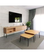 סט מזנון 180 ס"מ וזוג שולחנות לסלון דגם איסלנד אלון טבעי