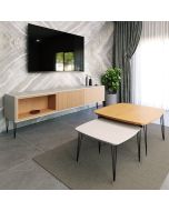 סט מזנון 200 ס"מ וזוג שולחנות לסלון דגם איסלנד לבן משולב