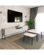 סט מזנון 200 ס"מ וזוג שולחנות לסלון דגם שווייץ שלג