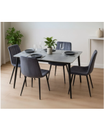 פינת אוכל מקרמיקה + 4 כיסאות מבד קטיפה בגוון אפור כהה דגם אוסלו-ריביירה