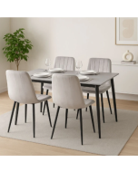 פינת אוכל מקרמיקה + 4 כיסאות מרופדים בגוון אפור בהיר דגם אוסלו-ריביירה