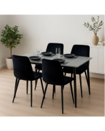 פינת אוכל מקרמיקה + 4 כיסאות מבד קטיפה בגוון שחור דגם אוסלו-ריביירה