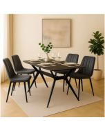 פינת אוכל מקרמיקה עם 4 כיסאות קטיפה גוון אפור כהה דגם טוסקנה-ריביירה