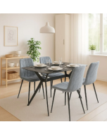 פינת אוכל מקרמיקה עם 4 כיסאות קטיפה גוון אפור בהיר דגם טוסקנה-ריביירה