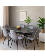 פינת אוכל מקרמיקה עם 6 כיסאות קטיפה גוון אפור כהה דגם טוסקנה-ריביירה