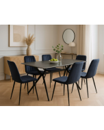 פינת אוכל מקרמיקה עם 6 כיסאות קטיפה שחורה דגם טוסקנה-ריביירה