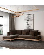 מערכת ישיבה פינתית 3 מטר בסיס עץ דגם אביה בגוון חום