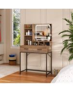 שידת איפור בגוון עץ עם תאורת לד דגם אודם