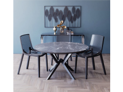 פינת אוכל עגולה בגוון גרניט שחור דגם רומא + 4 כסאות בגוון שחור