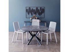 פינת אוכל עגולה בגוון גרניט שחור דגם רומא + 4 כסאות בגוון לבן