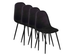 סט 4 כסאות אוכל מרופדים בד קטיפתי דגם כרמל בגוון שחור