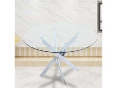 שולחן אוכל זכוכית עגול 120 ס”מ עם רגלי כרום דגם ונציה