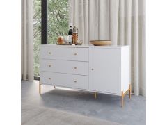 שידת כניסה בגוון לבן מבריק ופרזול זהב דגם לשם