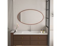 מראה לתליה אליפסה 60*80 מסגרת עץ בגוון טבעי