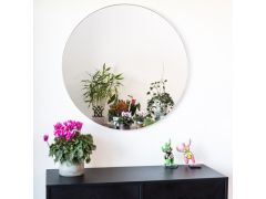 מראת תלייה עגולה מסגרת מתכת דקה בגוון לבן קוטר 100 ס"מ