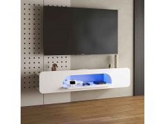 מזנון צף נתלה לקיר דגם קווינס לבן עם תאורת לד