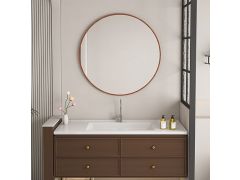 מראה עגולה לתליה קוטר 80 ס"מ מסגרת עץ גוון טבעי